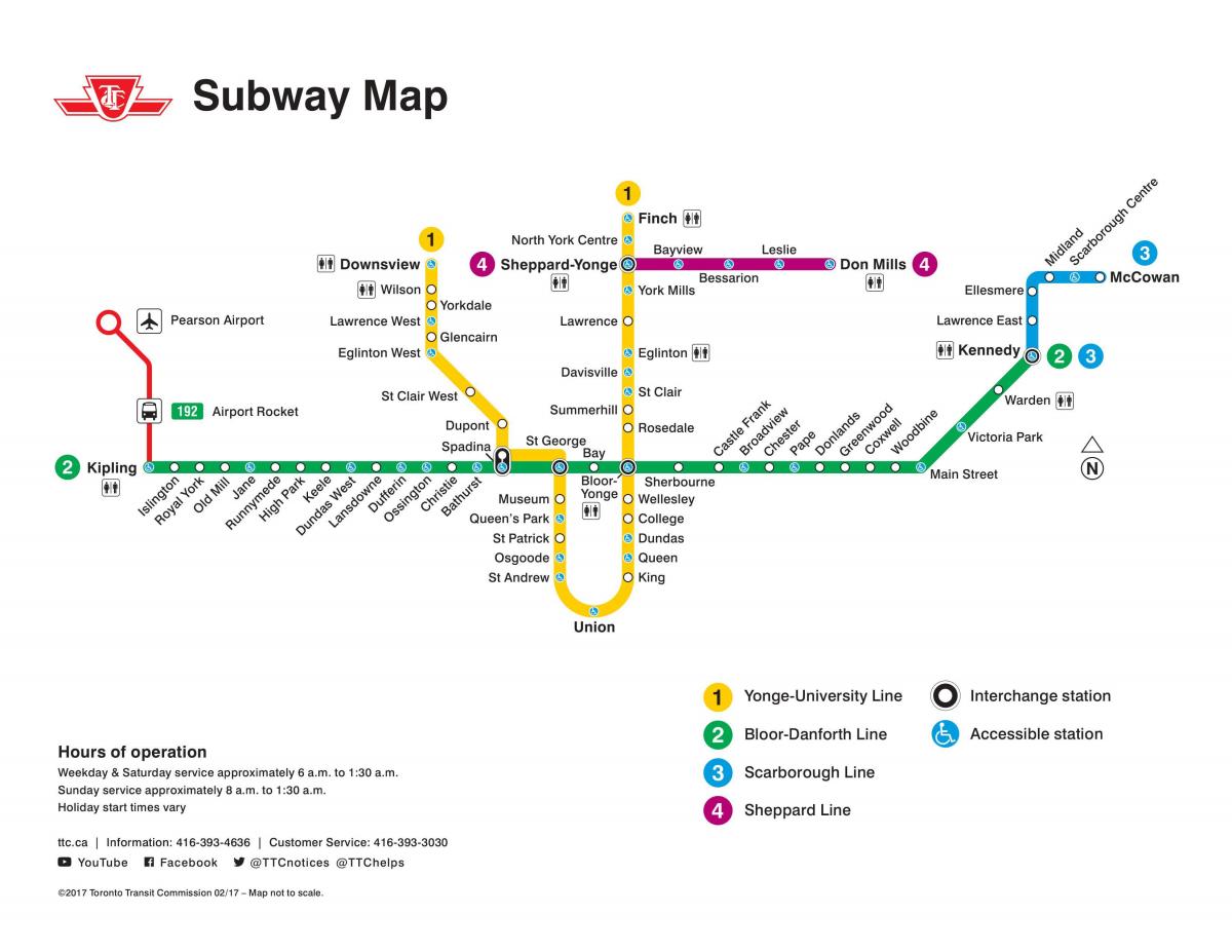Kaart Toronto TTC metroo