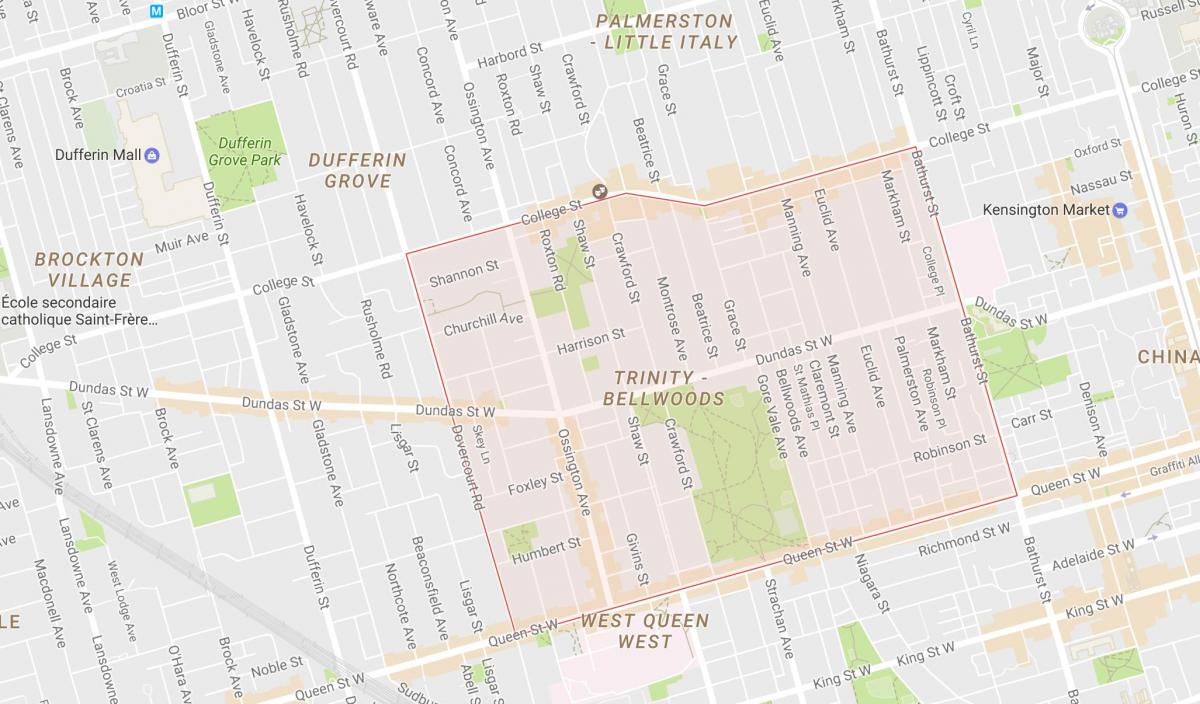 Kaart Trinity–Bellwoods naabrus-Toronto