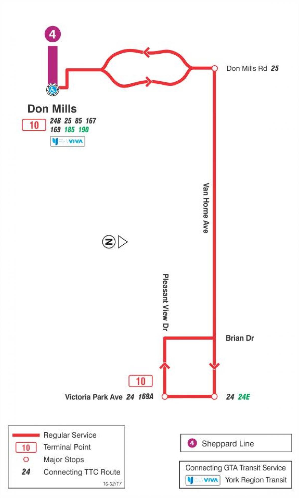 Kaart TTC 10 Van Horne buss marsruudil Toronto