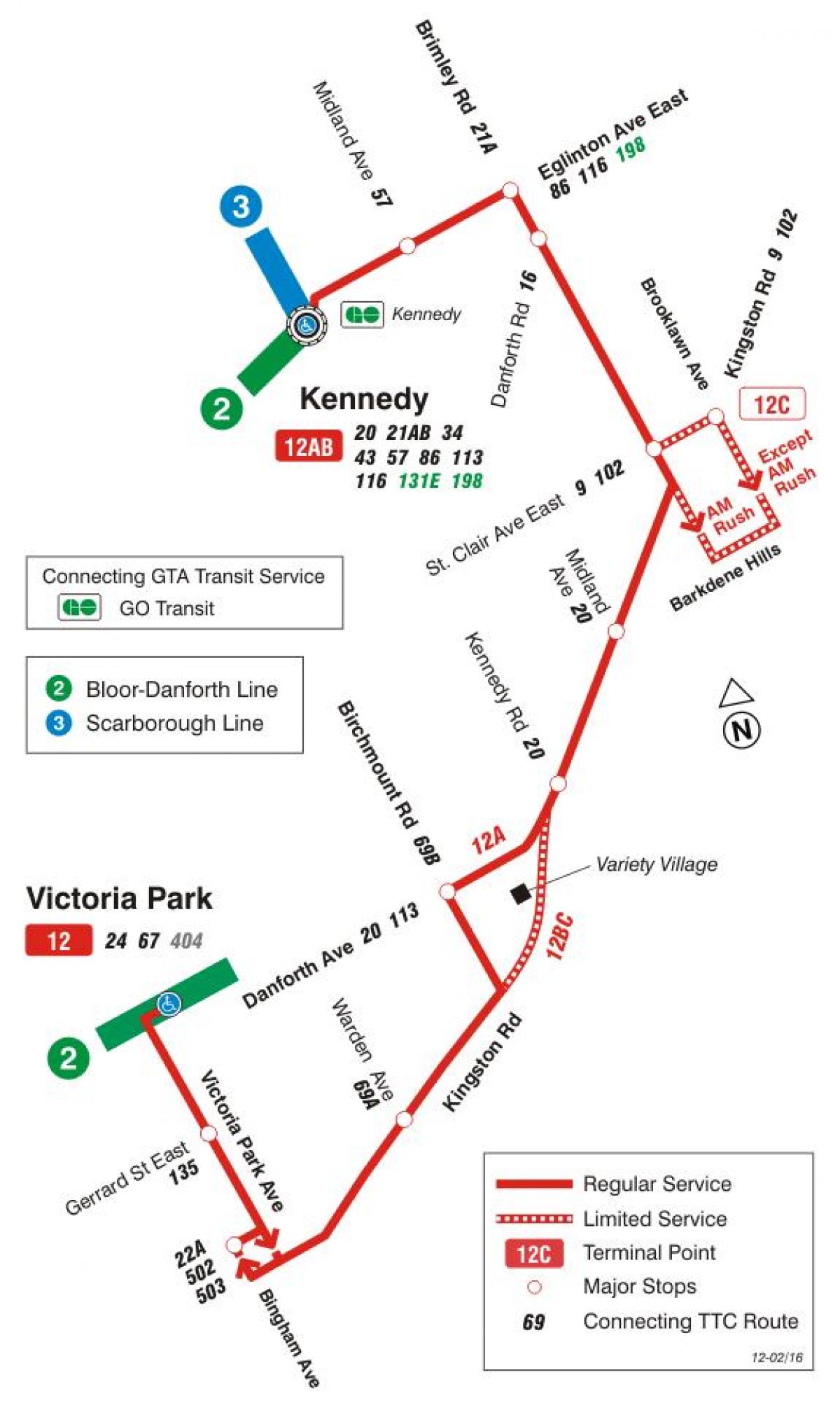 Kaart TTC 12 Kingston Rd buss marsruudil Toronto