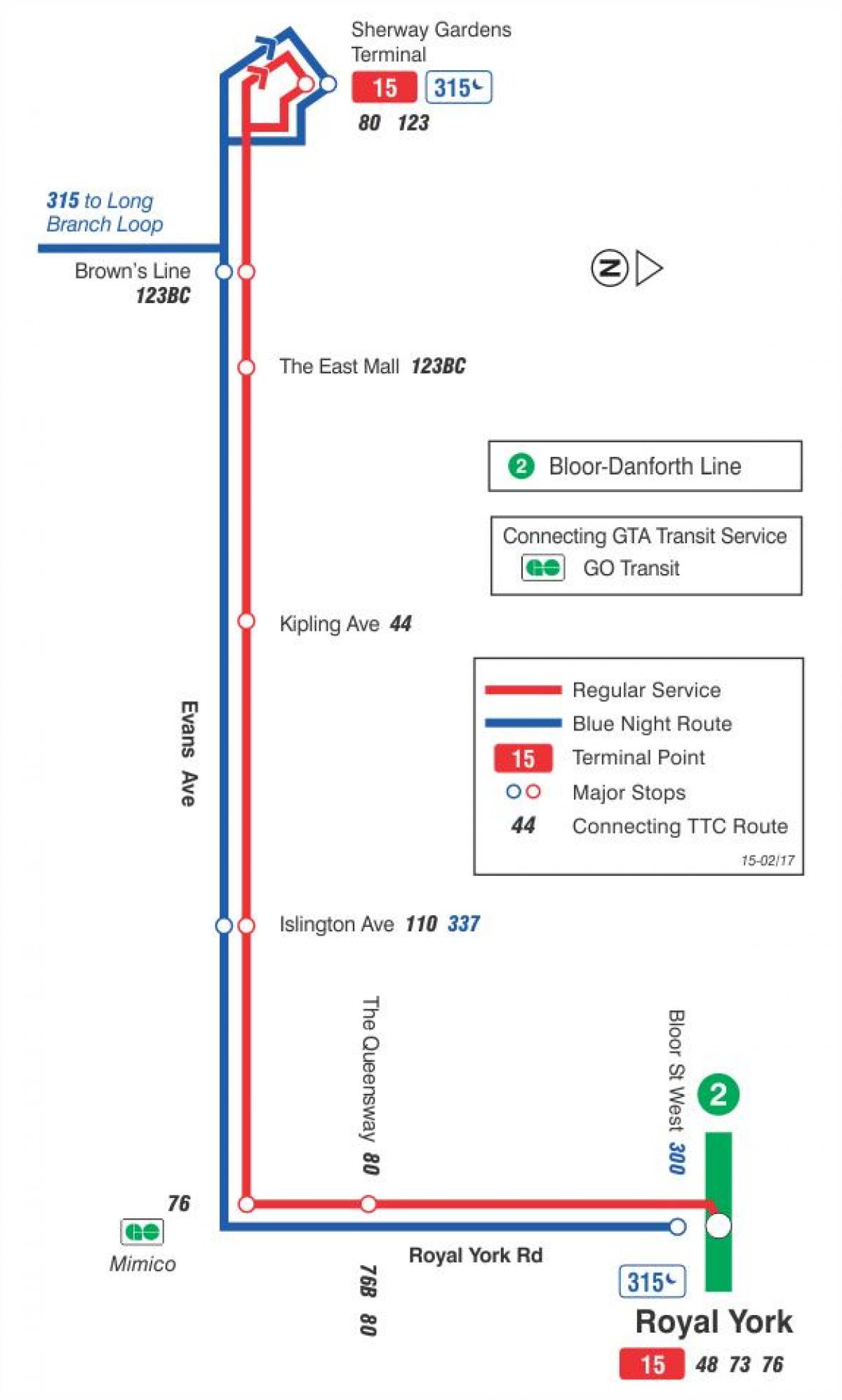 Kaart TTC 15 Evans buss marsruudil Toronto