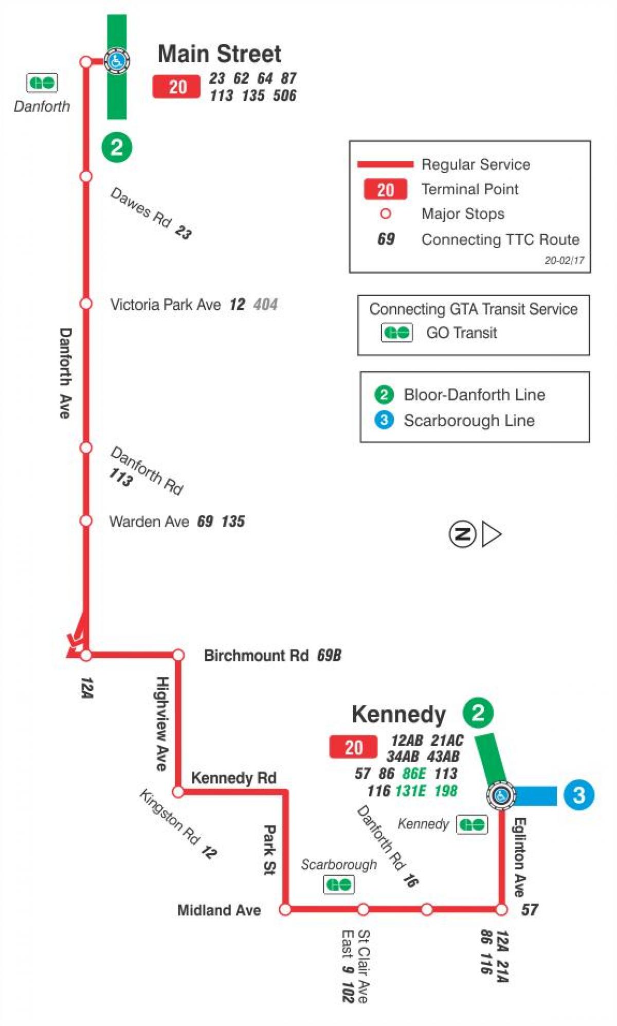 Kaart TTC 20 Cliffside buss marsruudil Toronto