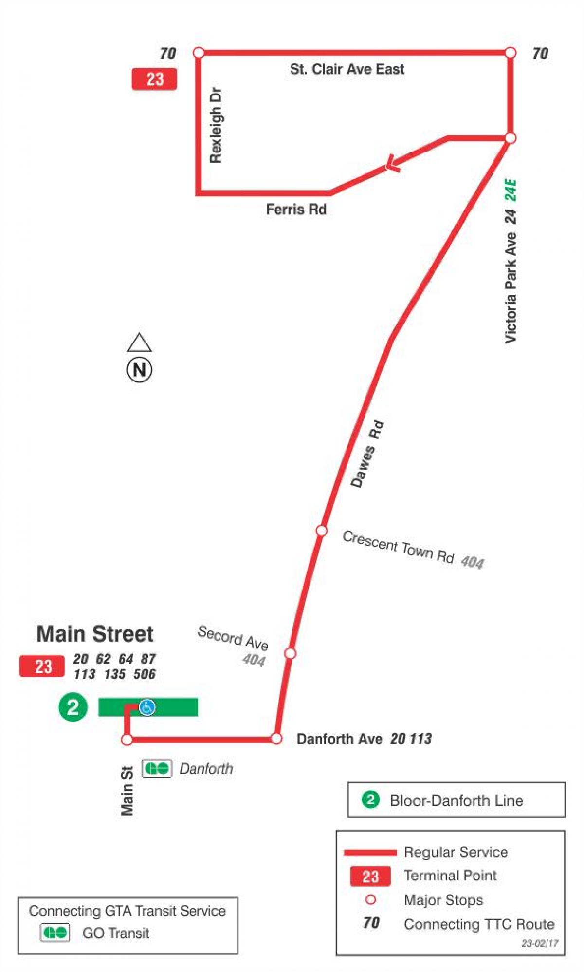 Kaart TTC 23 Dawes buss marsruudil Toronto