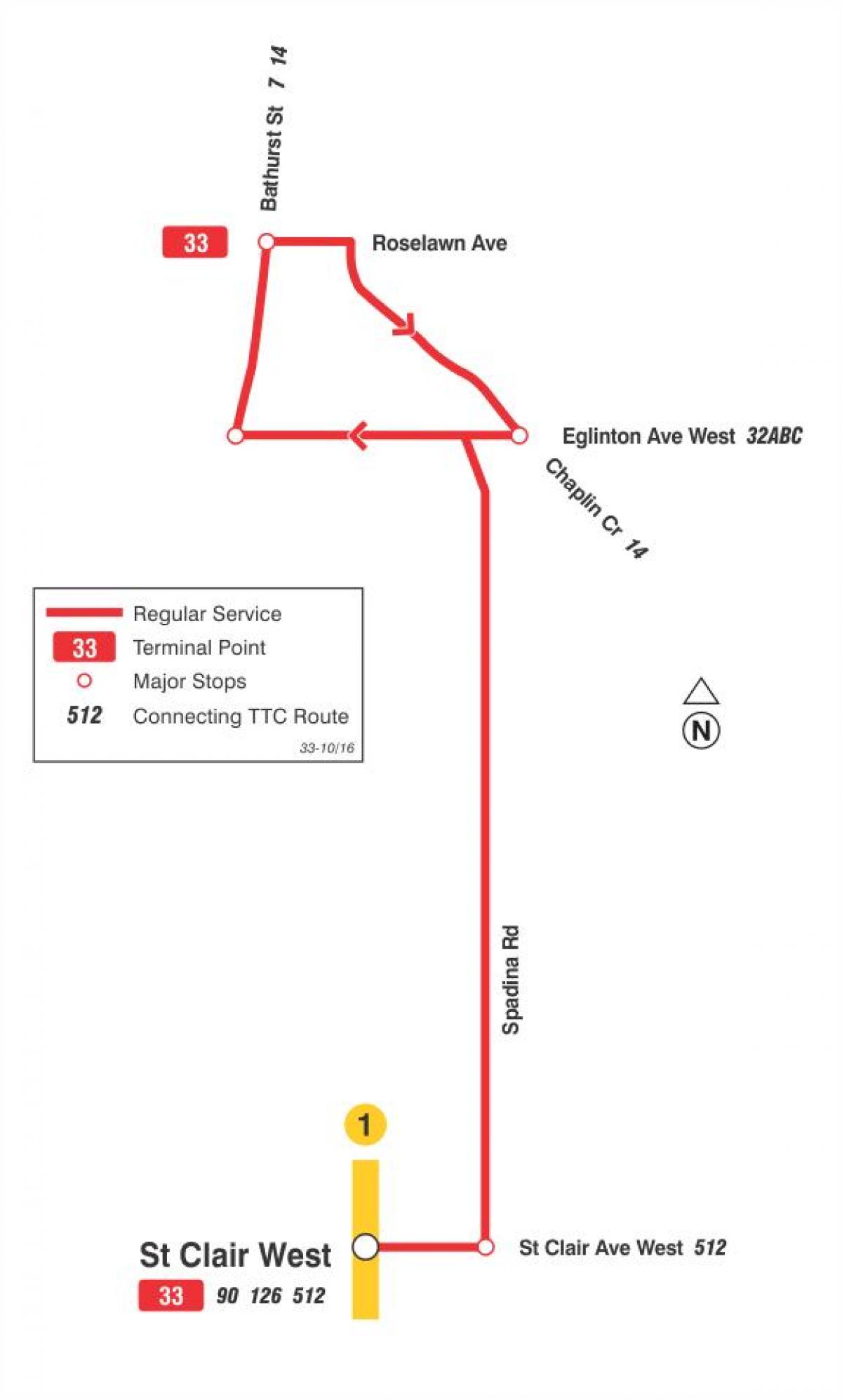 Kaart TTC 33 Forest Hill buss marsruudil Toronto