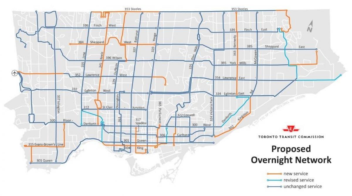 Kaart TTC üleöö võrgustik, Toronto