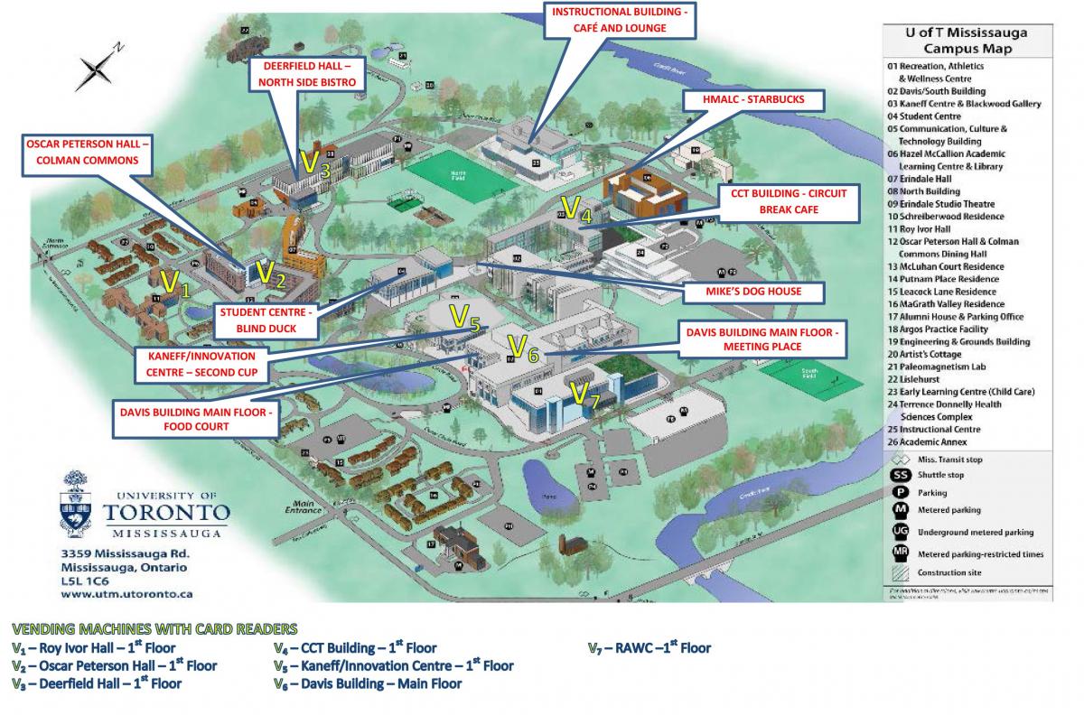 Kaart university of Toronto Mississauga campus toitlustusteenused