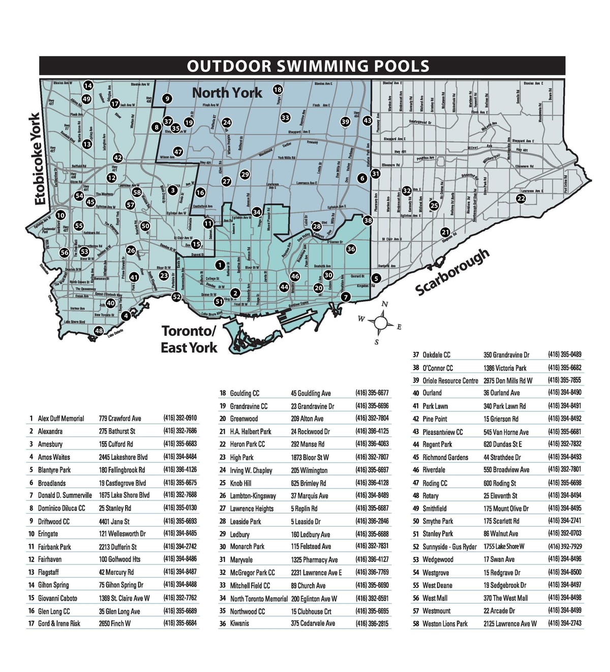 Kaart Välistingimustes basseinid Toronto