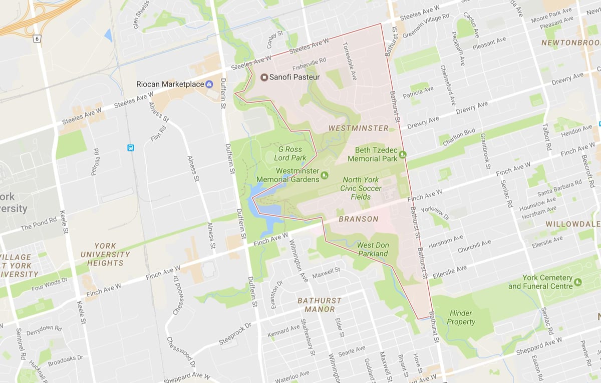 Kaart Westminster–Branson naabrus-Toronto