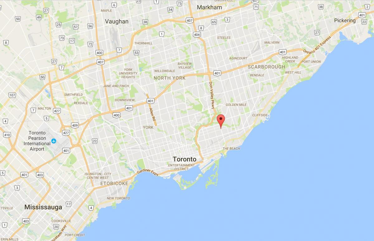 Kaart Woodbine Heightsdistrict Toronto