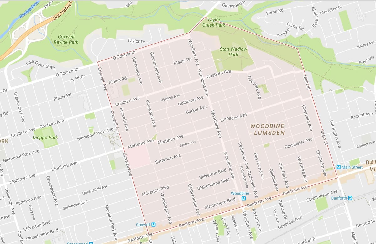 Kaart Woodbine Kõrgused naabrus-Toronto
