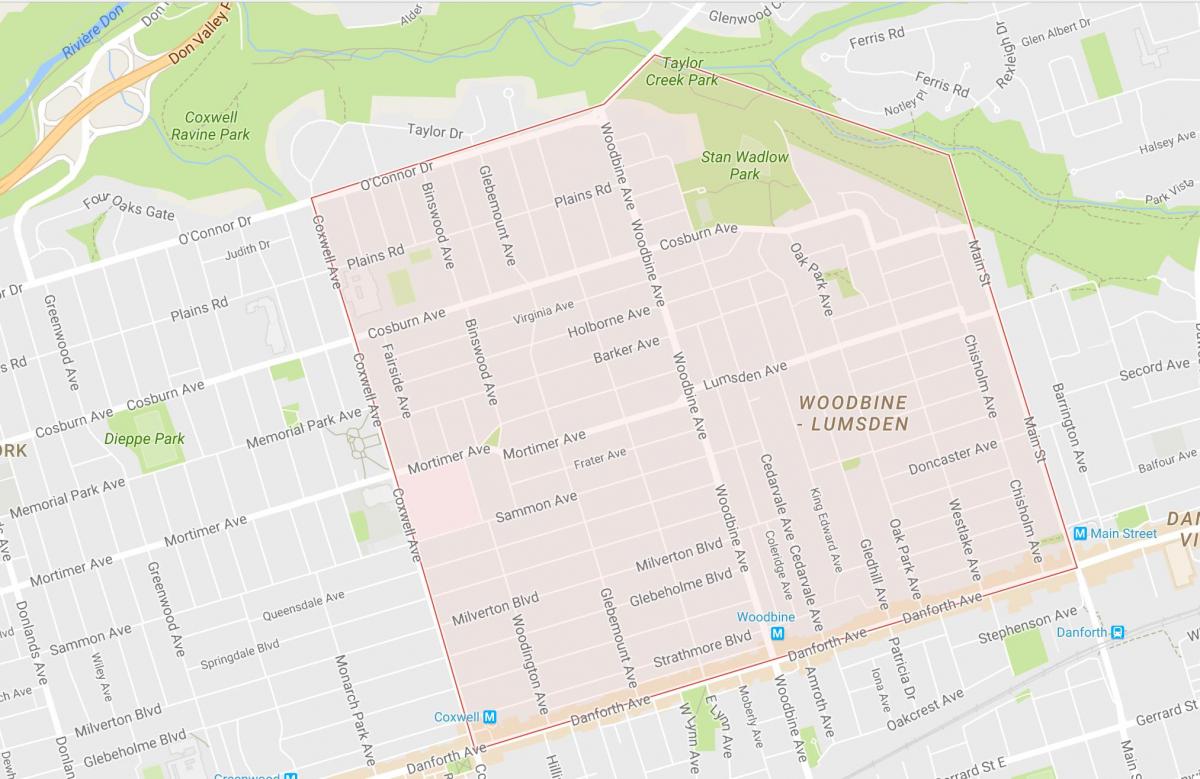 Kaart Woodbine Kõrgused naabrus-Toronto