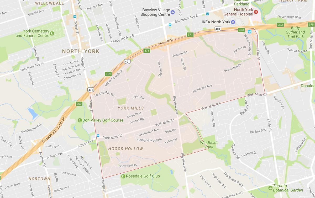 Kaart York Mills naabrus-Toronto