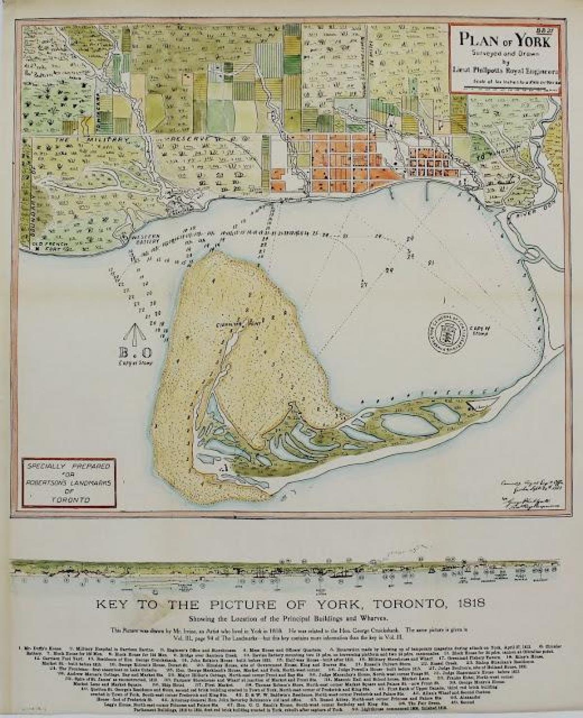 Kaart York Toronto 1787-1884 cartoony versioon