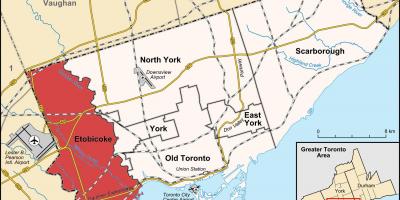 Kaart Etobicoke linnaosa Toronto