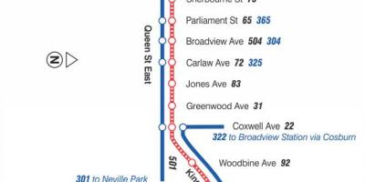 Kaart streetcar line 502 Downtowner