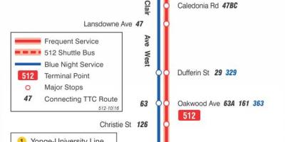 Kaart streetcar line 512 St. Clair