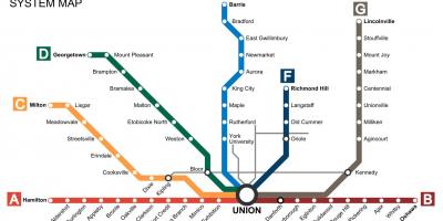 Kaart Toronto rongid Lähevad Transiidi