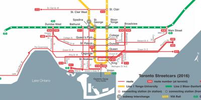 Kaart Toronto streetcar süsteem