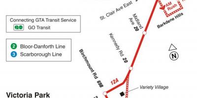 Kaart TTC 12 Kingston Rd buss marsruudil Toronto
