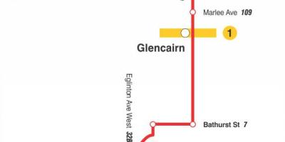 Kaart TTC 14 Glencairn buss marsruudil Toronto