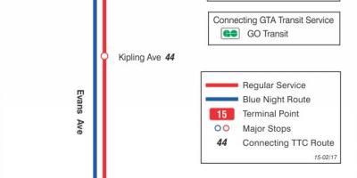 Kaart TTC 15 Evans buss marsruudil Toronto