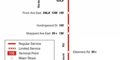 Kaart TTC 17 Birchmount buss marsruudil Toronto