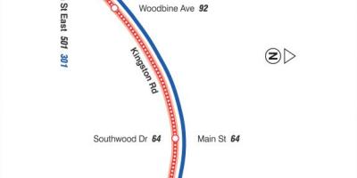 Kaart TTC 22 Coxwell buss marsruudil Toronto