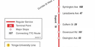 Kaart TTC 26 Dupont buss marsruudil Toronto