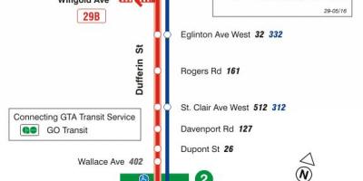 Kaart TTC 29 Dufferin buss marsruudil Toronto