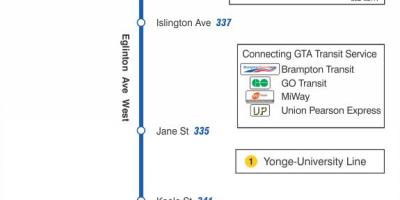 Kaart TTC 332 Eglinton West buss marsruudil Toronto