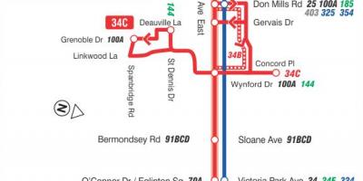 Kaart TTC 34 Eglinton Ida-bussi marsruut Toronto