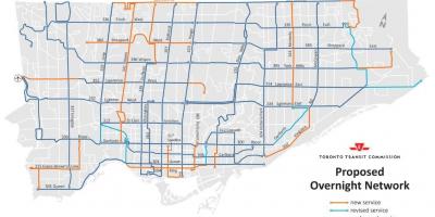 Kaart TTC üleöö võrgustik, Toronto